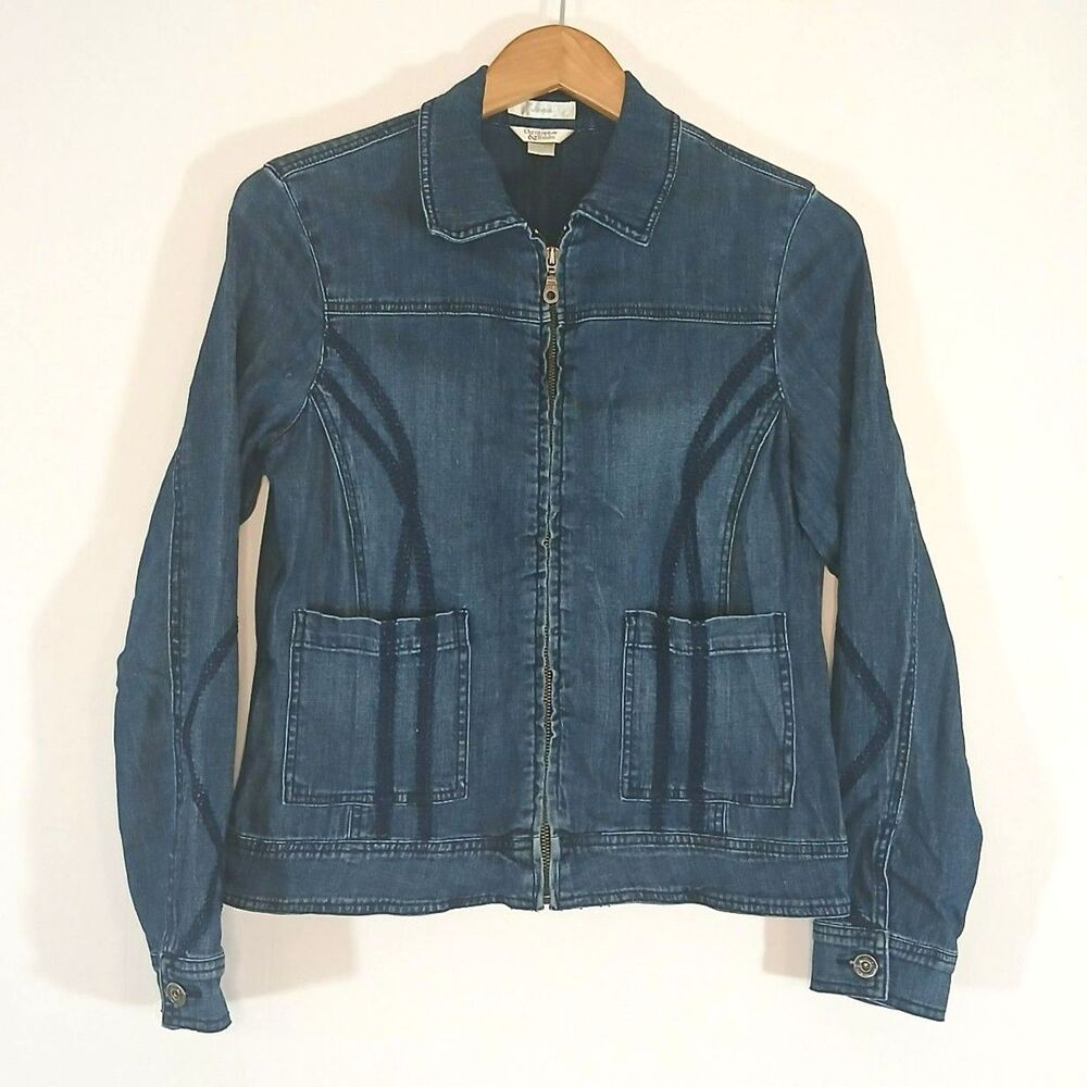 Christopher & Banks Vintage Denim Zip Jacket Small Embroidered Y2K Utility Boho
